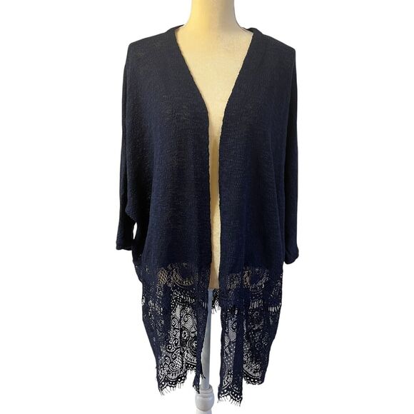 Maurices Women's Open Front Cardigan‎ Lace Trim Navy Cover Up Size 2 - Picture 1 of 11
